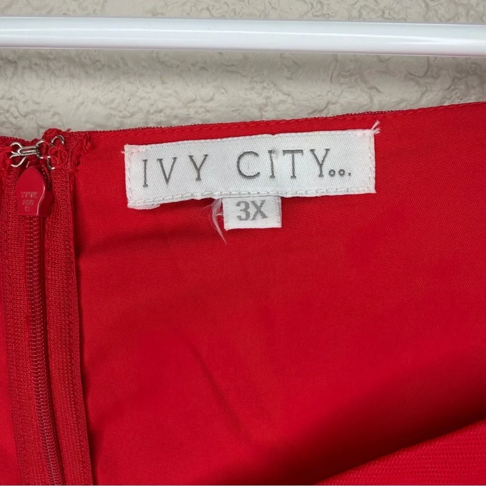 Ivy City Co. Ballerina Midi Dress in Red Size 3X Tulle Puff Sleeve Fit & Flare